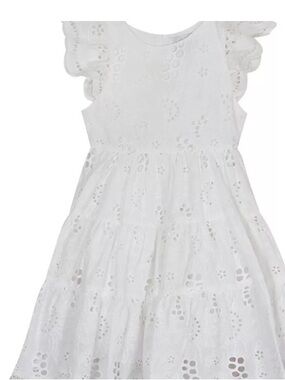 Girls' White Eyelet Ruffle Sleeve Dress